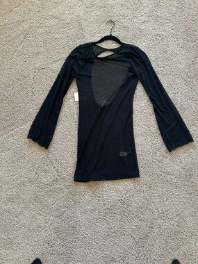 Women's Black Mesh-Inset Swim Coverup Tunic